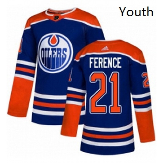Youth Adidas Edmonton Oilers 21 Andrew Ference Authentic Royal Blue Alternate NHL Jersey